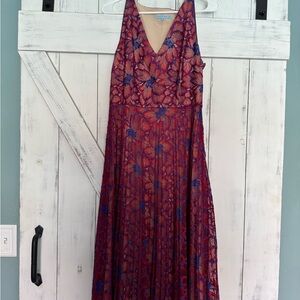 ANTONIO MELANI Red and Blue Pleated Midi Sundress